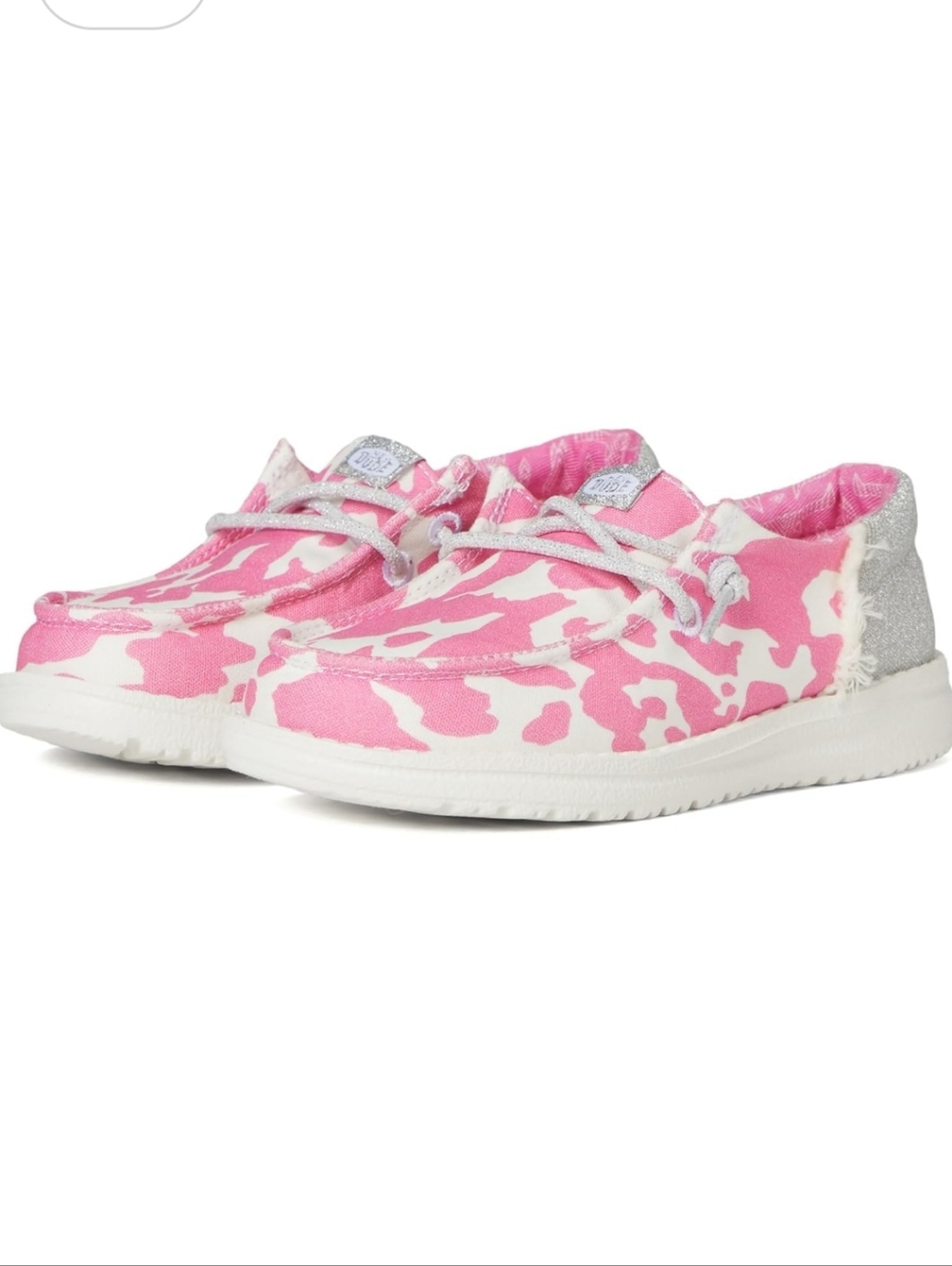 Hey Dude Wendy Funk Cowgirl pink cow print silver Bling heel sneskers size 9‎